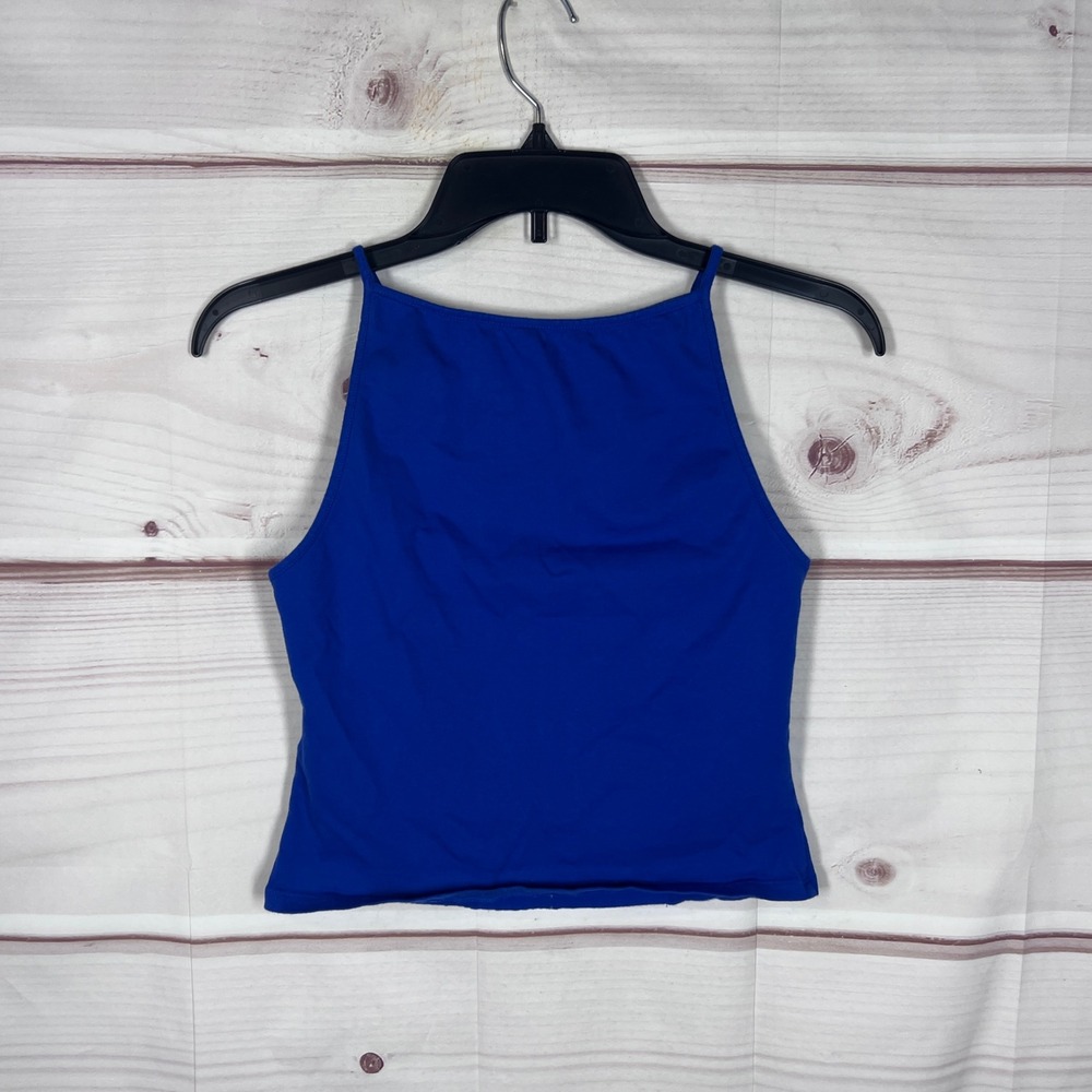 Motel Tank Top Women Small Blue Crop High Neck Cotton Blend Stretch Y2K Basics